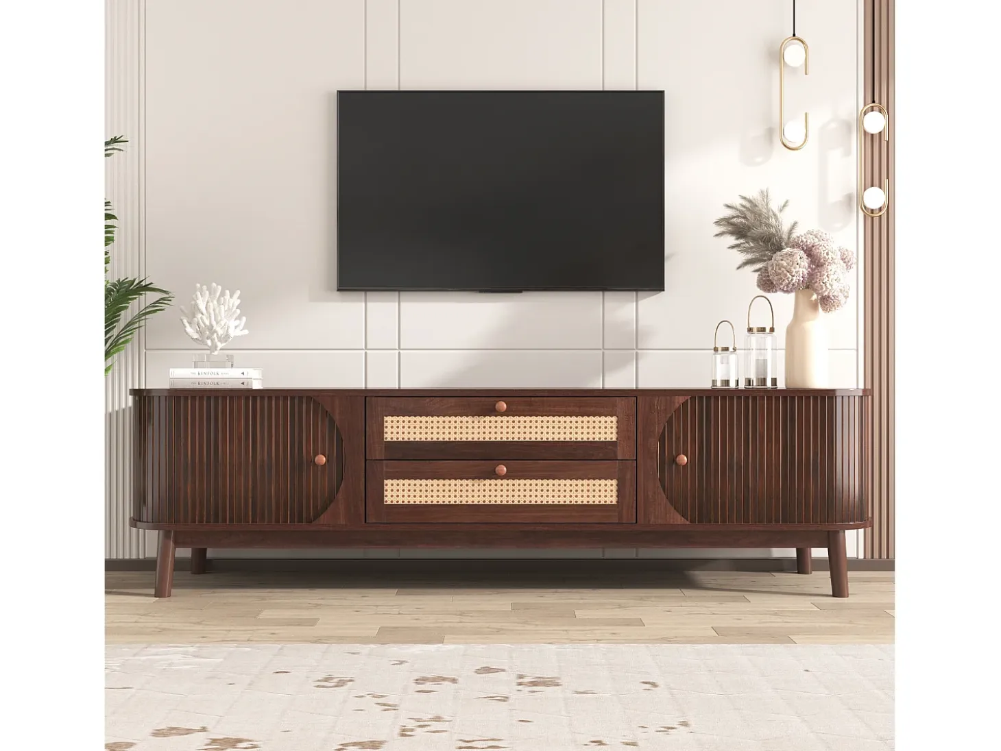 Mueble TV con 2 cajones y 3 puertas correderas - 170 x 39,5 x 46 cm - Tablero de partículas - Marrón