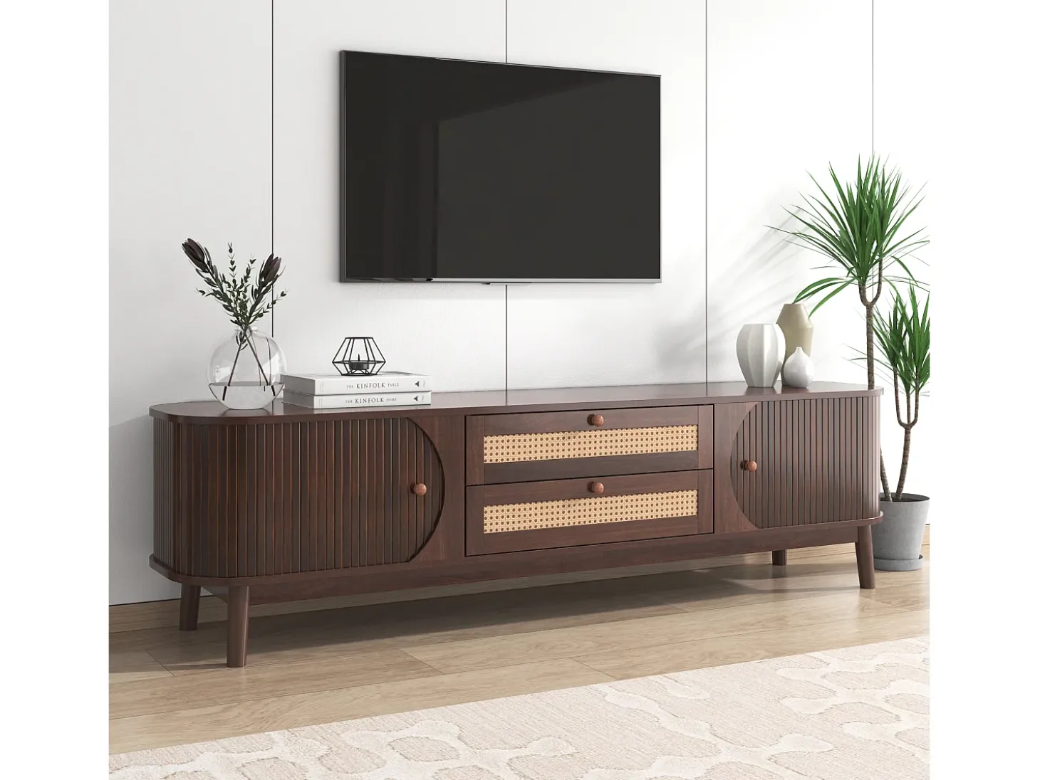 Mueble TV con 2 cajones y 3 puertas correderas - 170 x 39,5 x 46 cm - Tablero de partículas - Marrón