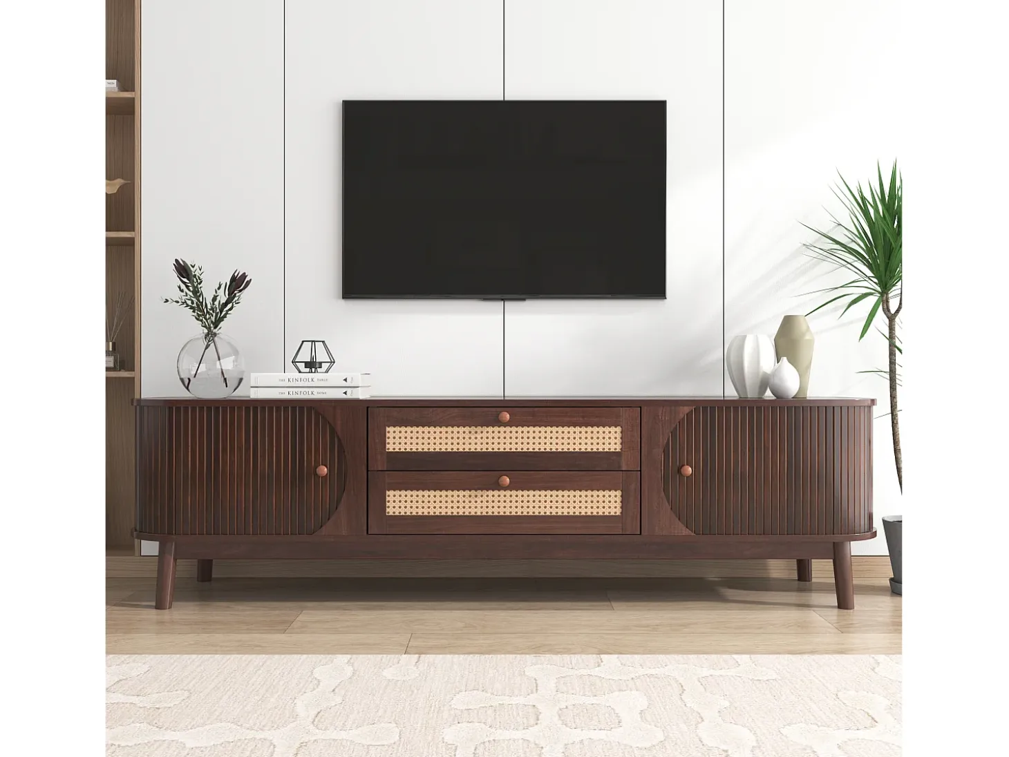 Mueble TV con 2 cajones y 3 puertas correderas - 170 x 39,5 x 46 cm - Tablero de partículas - Marrón