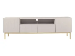 Mueble TV con 2 puertas, 2 cajones y 2 estantes de MDF y acero - Beige y dorado - EVILANA