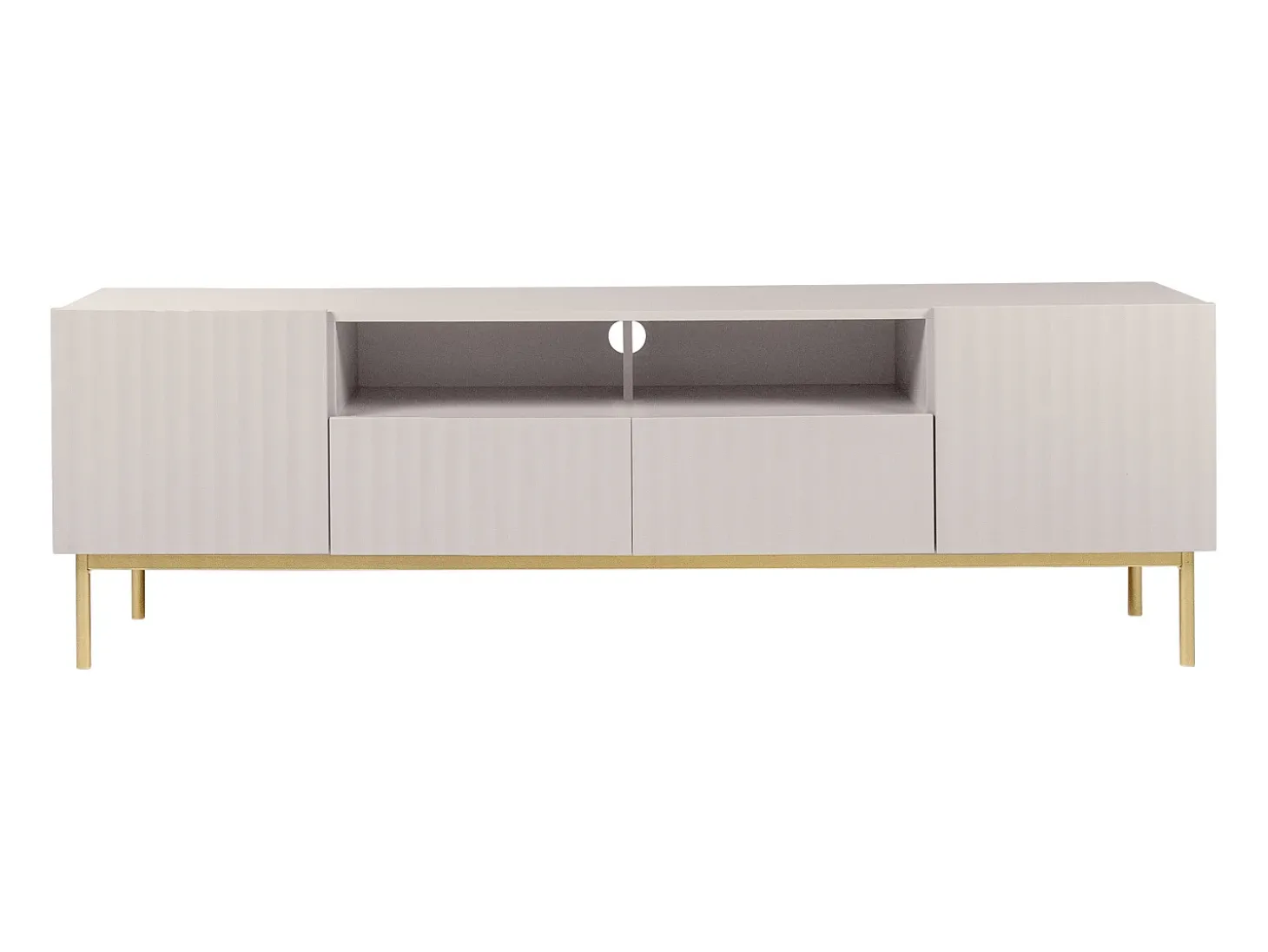 Mueble TV con 2 puertas, 2 cajones y 2 estantes de MDF y acero - Beige y dorado - EVILANA