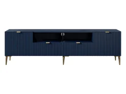 Mueble TV con 2 puertas, 2 cajones y 2 estantes de MDF y acero - Azul y dorado - YESINIA