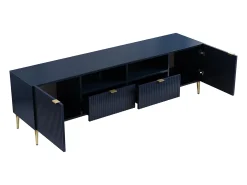 Mueble TV con 2 puertas, 2 cajones y 2 estantes de MDF y acero - Azul y dorado - YESINIA