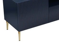 Mueble TV con 2 puertas, 2 cajones y 2 estantes de MDF y acero - Azul y dorado - YESINIA