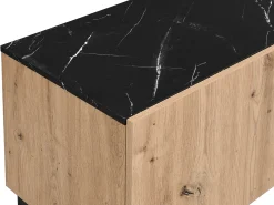 Mueble TV con 2 puertas, 1 cajón y 1 estante - Natural y efecto mármol negro - LIOMENA
