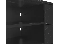 Mueble TV con 2 puertas, 2 cajones y 2 nichos, LED incluido, en chapa de mármol negro y veta de madera oscura - 200x38x50cm