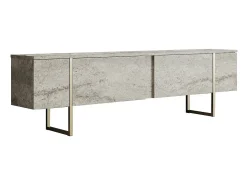 Mueble TV con 2 puertas - Efecto travertino beige y dorado - ZIRELDA