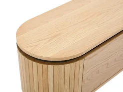 Mueble TV con 2 puertas chapado en roble y metal - Natural claro y Negro - CARDIONA