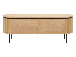 Mueble TV con 2 puertas chapado en roble y metal - Natural claro y Negro - CARDIONA