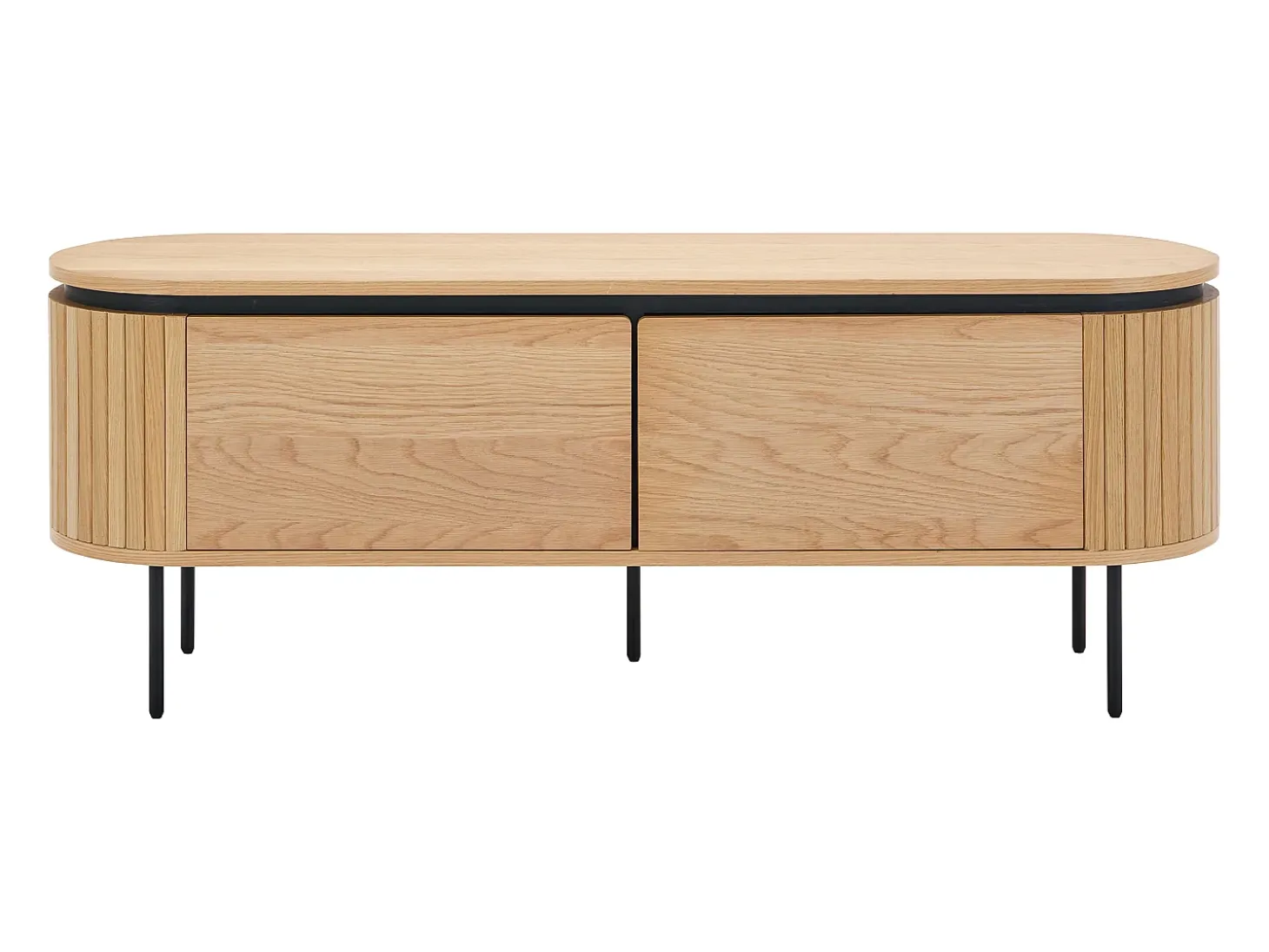 Mueble TV con 2 puertas chapado en roble y metal - Natural claro y Negro - CARDIONA