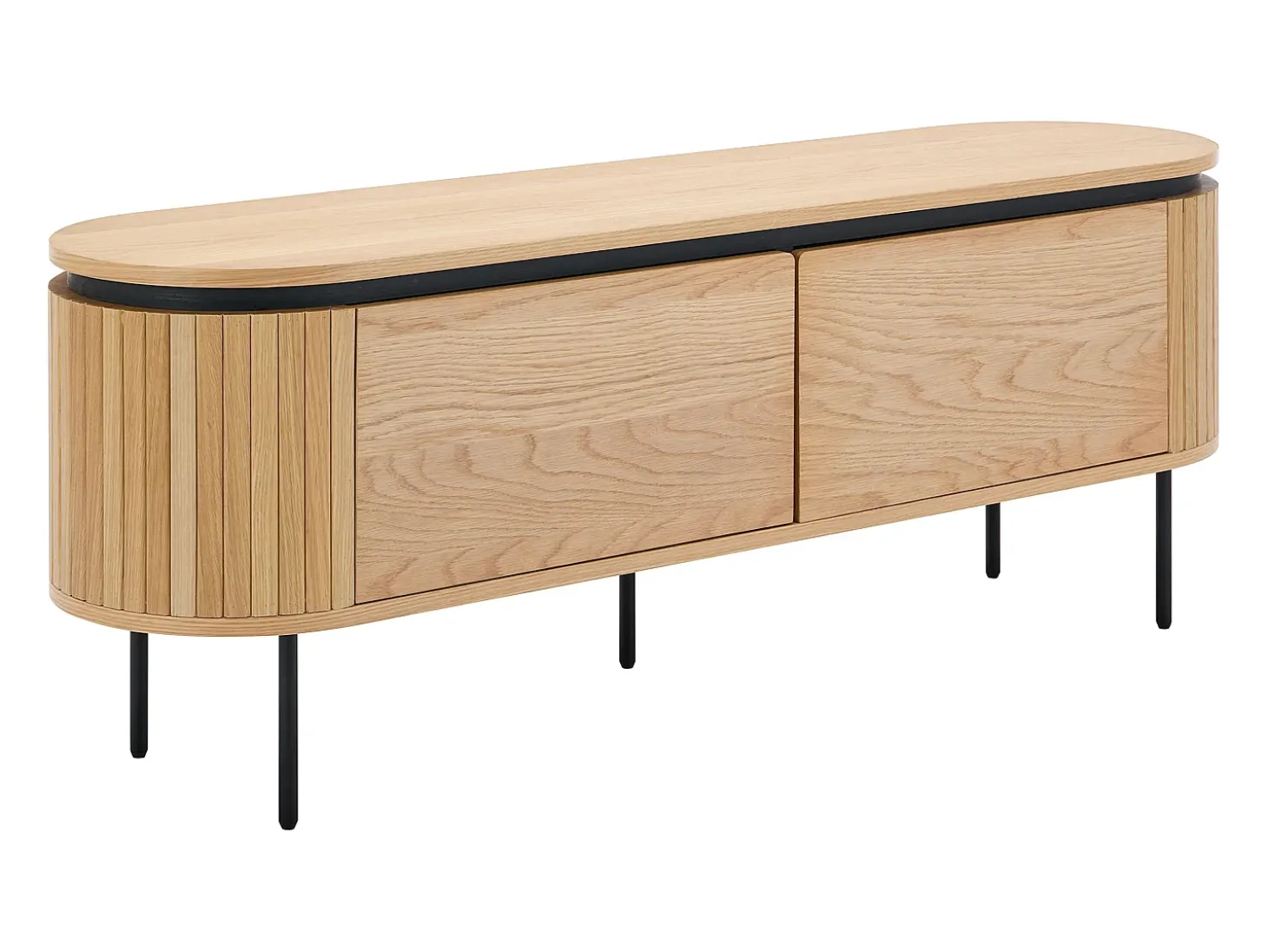 Mueble TV con 2 puertas chapado en roble y metal - Natural claro y Negro - CARDIONA