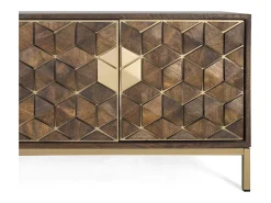 Mueble tv con 4 puertas de madera de mango y base de metal