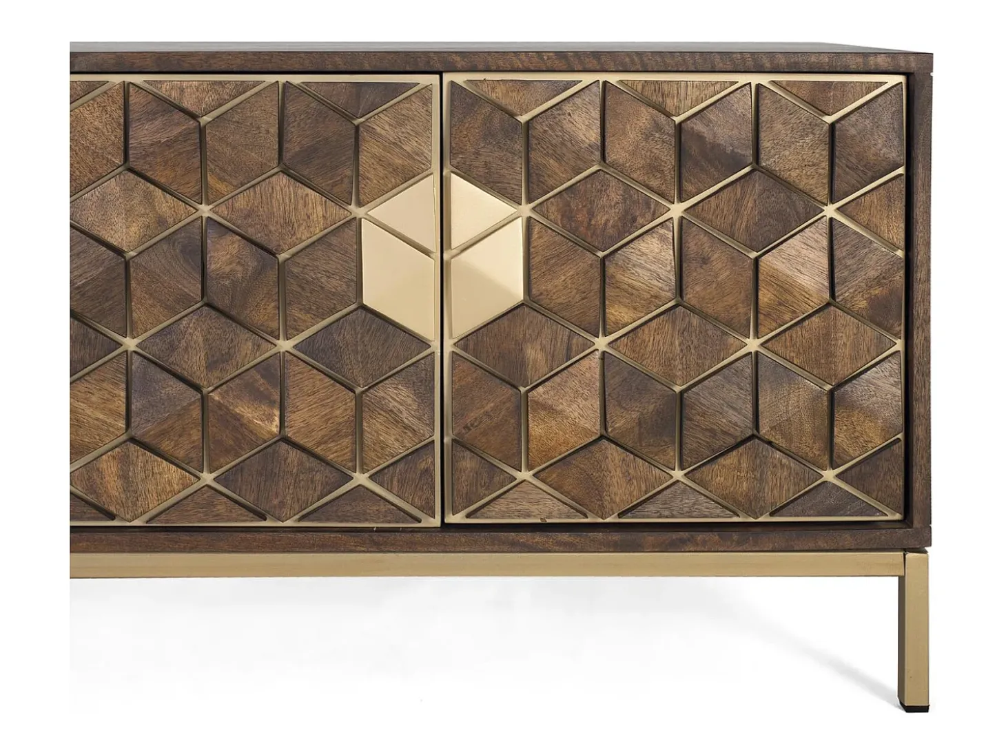 Mueble tv con 4 puertas de madera de mango y base de metal