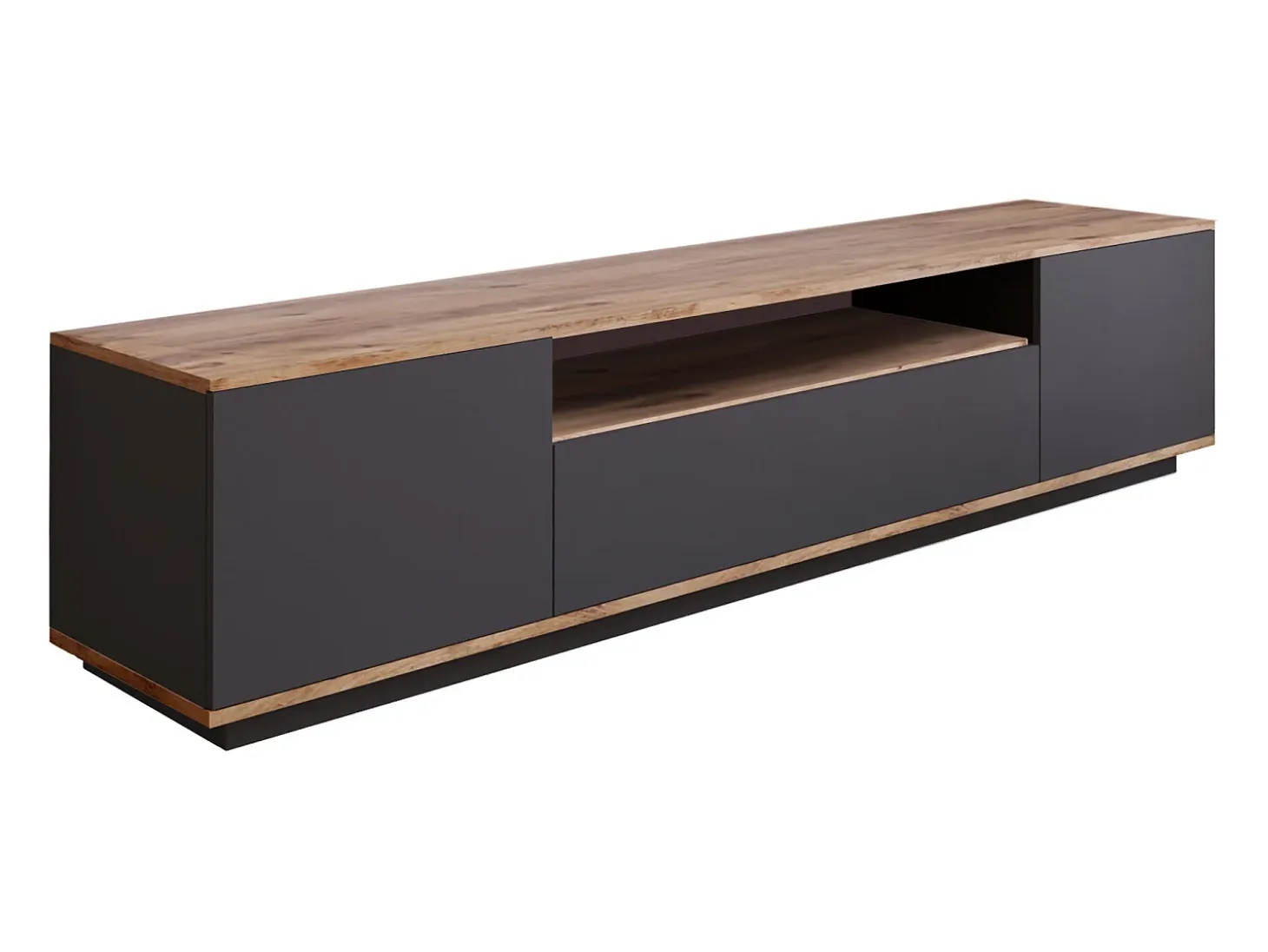 Mueble TV con 3 puertas y 1 hueco - Antracita y natural - LOTULA