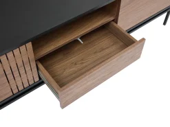 Mueble TV con almacenamiento chapa de nogal y metal - Natural oscuro y Negro - ZINORI