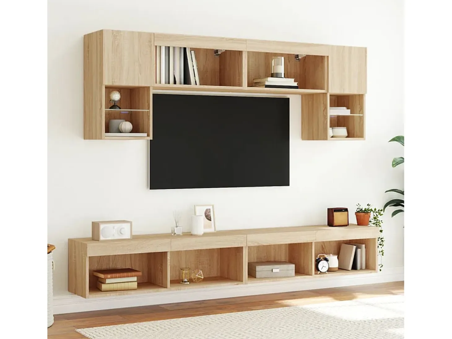 Mueble TV con luces LED roble Sonoma 100x30x30 cm YOE24005