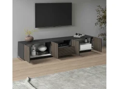 Mueble TV Coste con 4 puertas, 1 cajón y 1 compartimento, antracita/madera oscura, 220,1 x 43 x 46 cm