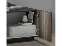 Mueble TV Coste con 4 puertas, 1 cajón y 1 compartimento, antracita/madera oscura, 220,1 x 43 x 46 cm
