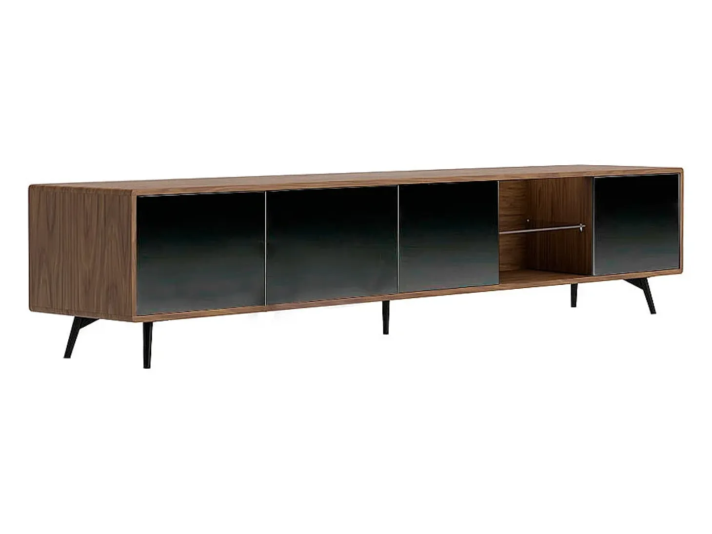 Mueble TV cristal negro efecto espejo, nogal y acero negro 3048 ANGEL CERDA