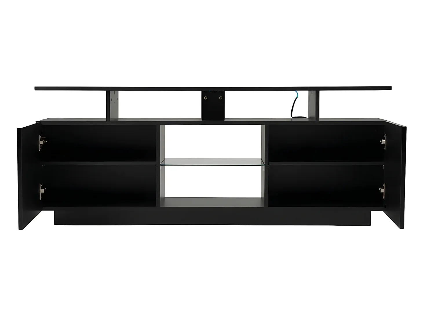 Mueble TV de 140 cm con iluminación LED en 16 colores - con mamparas de cristal - Negro