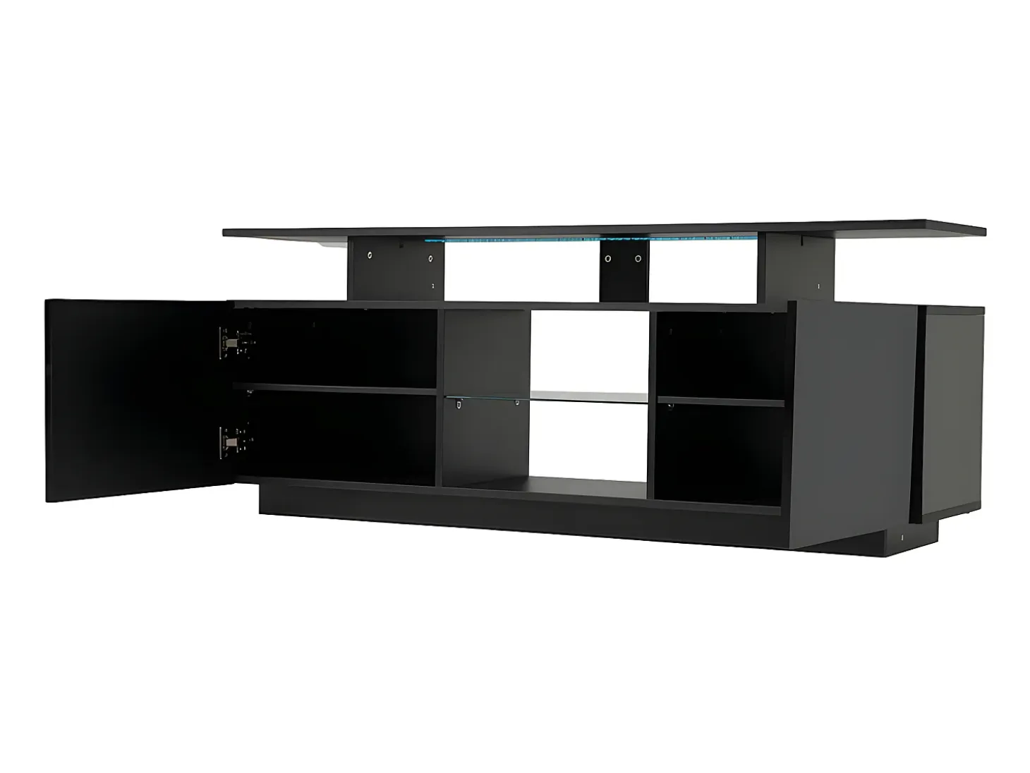 Mueble TV de 140 cm con iluminación LED en 16 colores - con mamparas de cristal - Negro