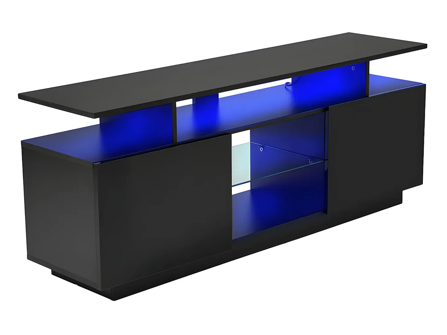Mueble TV de 140 cm con iluminación LED en 16 colores - con mamparas de cristal - Negro
