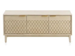Mueble TV de 3 puertas chapado en madera de roble y color beige