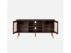 Mueble tv de caña trenzada, 120cm madera oscura