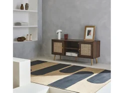 Mueble tv de caña trenzada, 120cm madera oscura