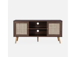 Mueble tv de caña trenzada, 120cm madera oscura