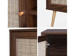 Mueble tv de caña trenzada, 120cm madera oscura