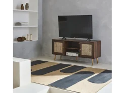 Mueble tv de caña trenzada, 120cm madera oscura
