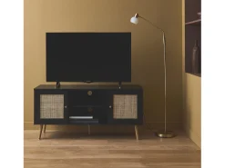 Mueble tv de caña trenzada, 120cm negro