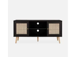 Mueble tv de caña trenzada, 120cm negro