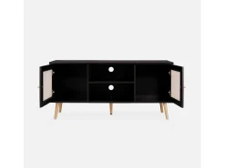 Mueble tv de caña trenzada, 120cm negro