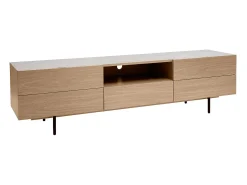 Mueble TV de diseño con armarios de madera de roble claro y metal negro 180 cm ALASKA