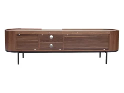 Mueble TV de diseño en nogal oscuro y metal negro con almacenaje 180 cm SKYE