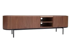 Mueble TV de diseño en nogal oscuro y metal negro con almacenaje 180 cm SKYE