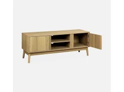 Mueble tv de efecto madera con 2 puertas, 120cm natural