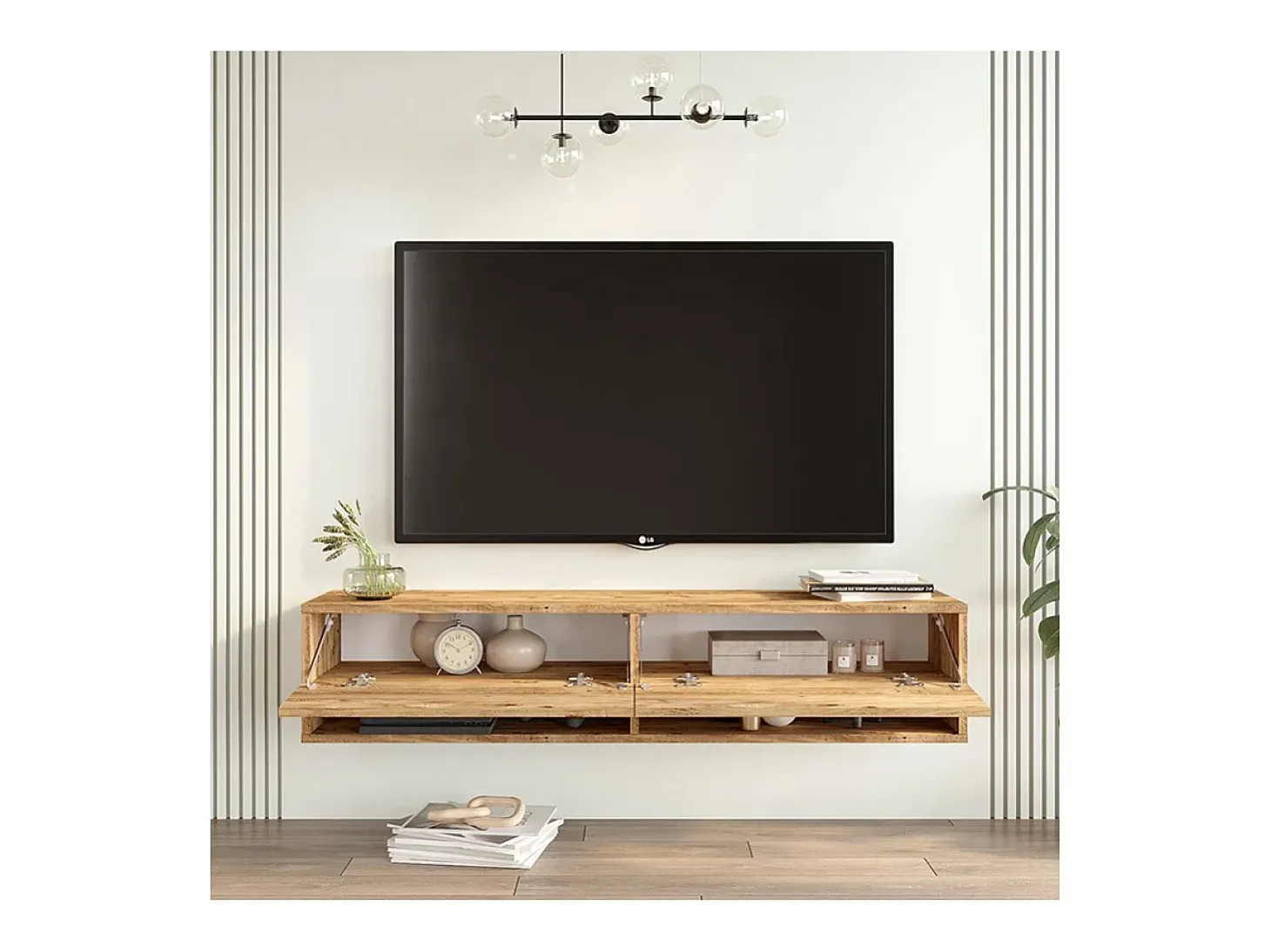 Mueble TV de Pared Color Roble 140x31.6x29.6 cm - 2 Puertas - Estilo Moderno y Funcional.