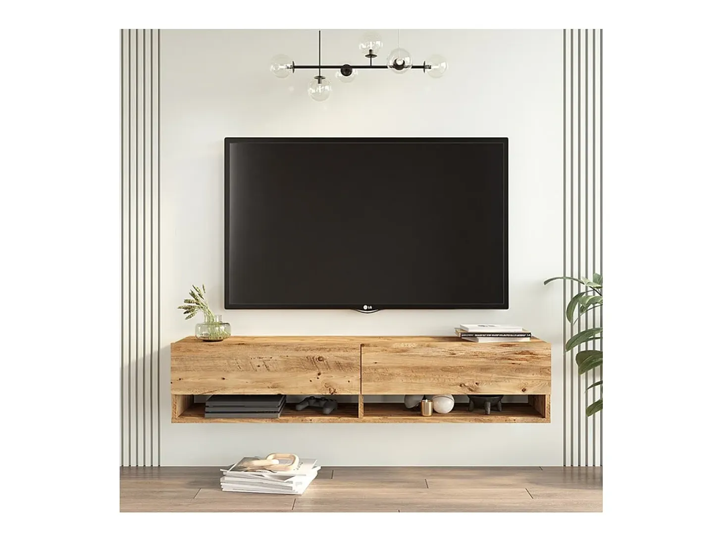 Mueble TV de Pared Color Roble 140x31.6x29.6 cm - 2 Puertas - Estilo Moderno y Funcional.