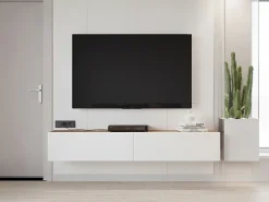 Mueble TV de pared con 2 puertas - Blanco y natural - AUBEPINA