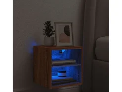 Mueble TV de pared con luces LED roble marrón 30x28,5x30 cm ES68611