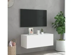 Mueble TV de pared con luces LED blanco 80x35x31 cm ES52398