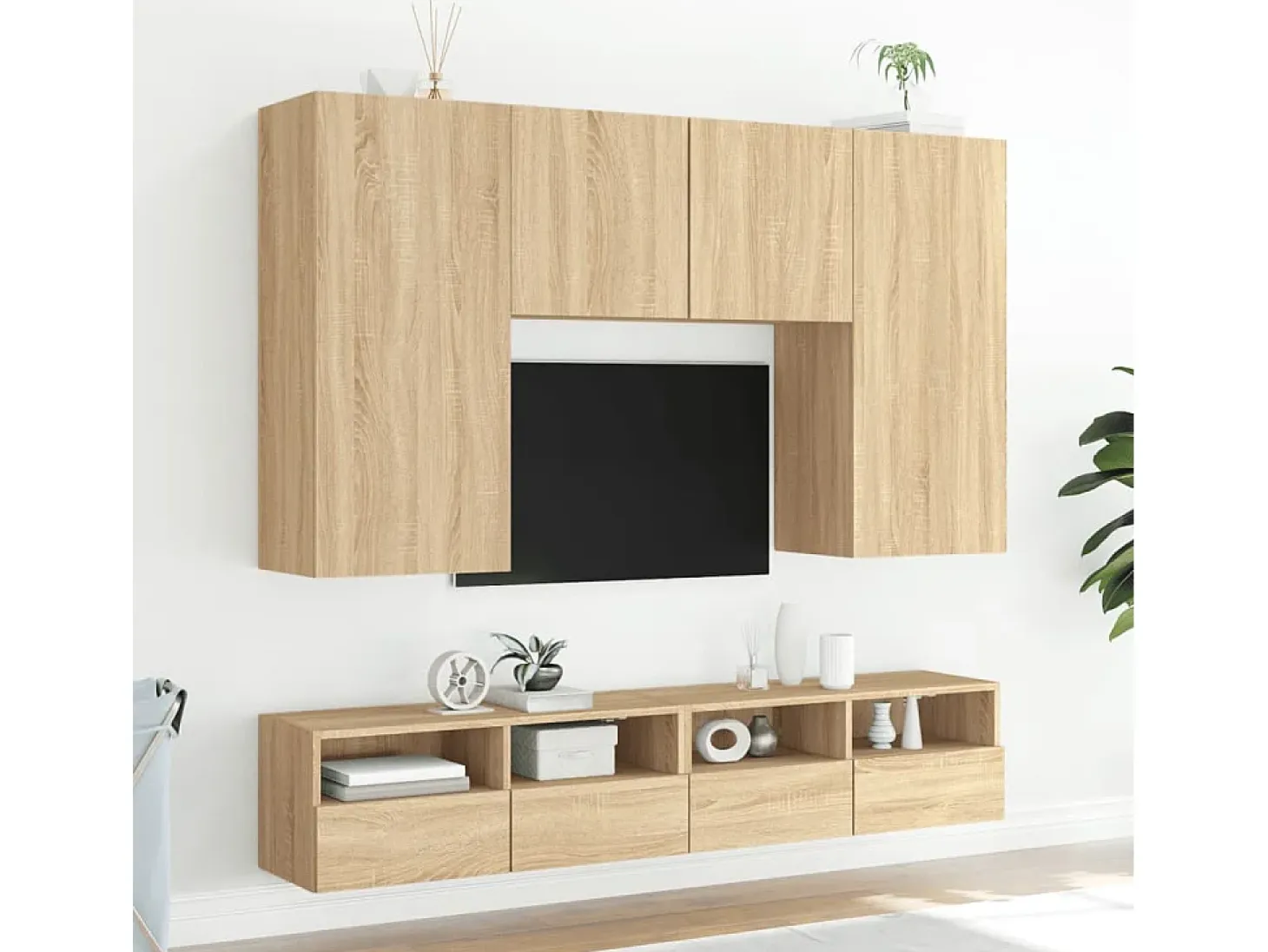 Mueble TV de pared madera ingeniería roble Sonoma 80x30x30 cm ES39363