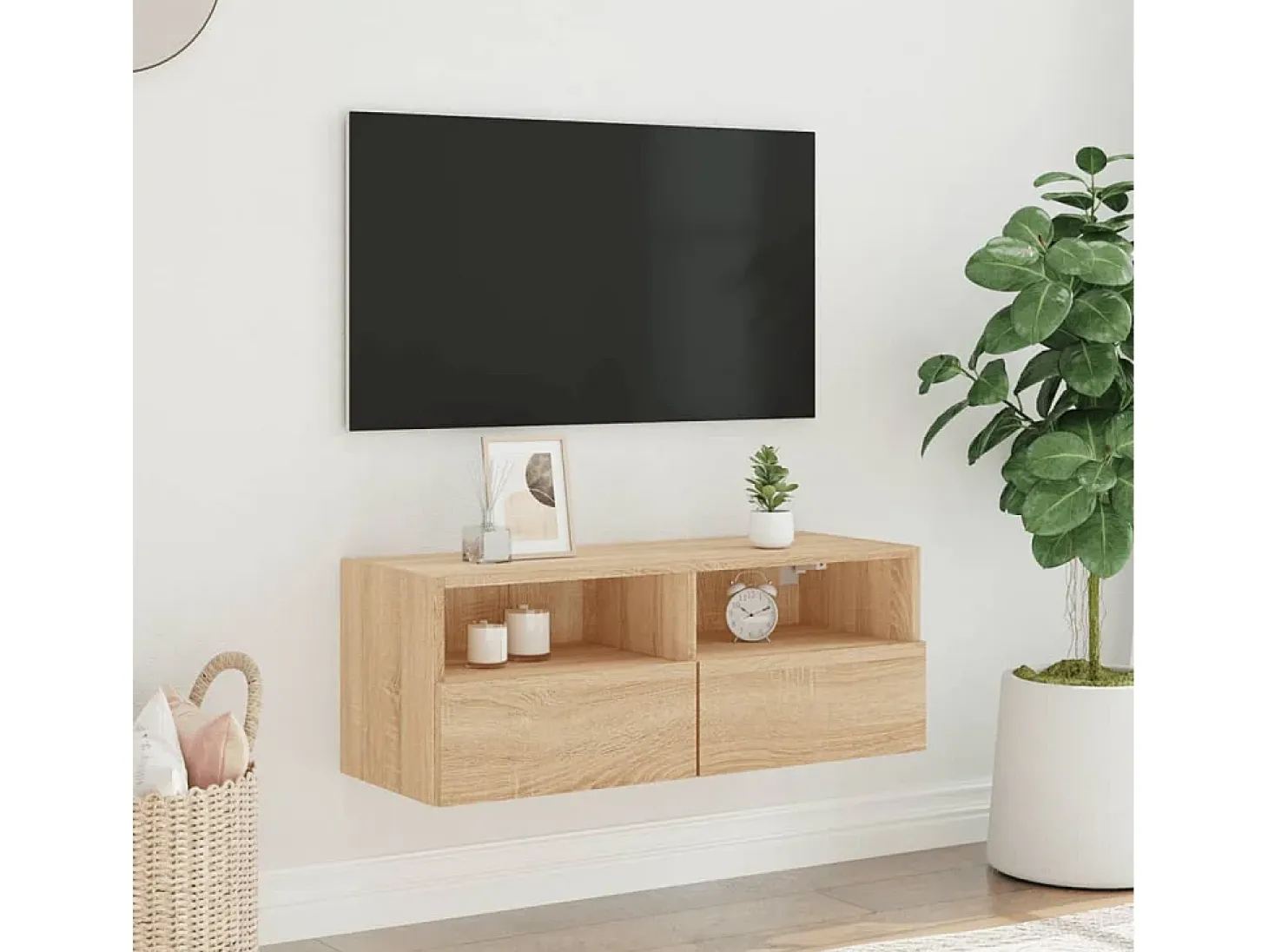 Mueble TV de pared madera ingeniería roble Sonoma 80x30x30 cm ES39363