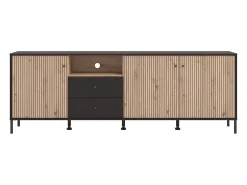 Mueble TV de 74x208x40 cm melamina y frentes alistonados color ébano y roble artisan Tania
