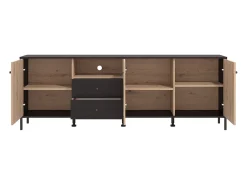 Mueble TV de 74x208x40 cm melamina y frentes alistonados color ébano y roble artisan Tania