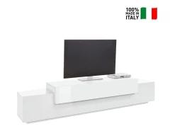 Mueble TV diseño moderno 240cm blanco 4 compartimentos y 3 puertas Corona Low Bial