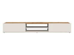Mueble TV Garda con 2 puertas y 1 estante central blanco brillo y roble 210x35x30 cm